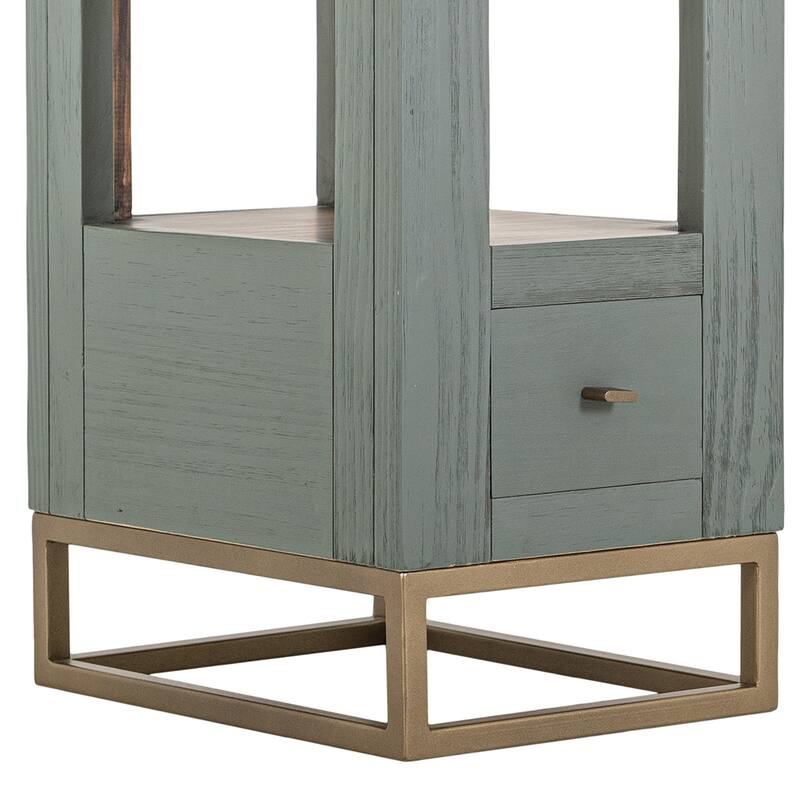 Timmy Chairside Table, 1 Drawer, Sage Green Pine Wood, 18 Inch