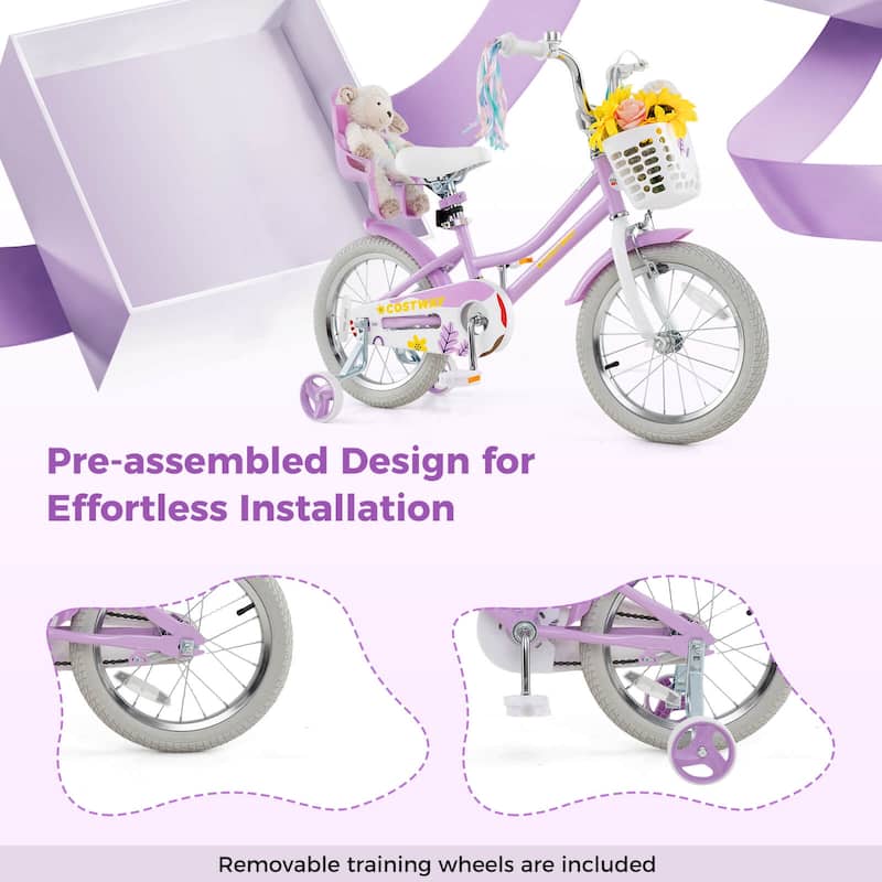 12/14/16/18 Inch Kids Bike Princess Children Bicycle w/Training Wheels