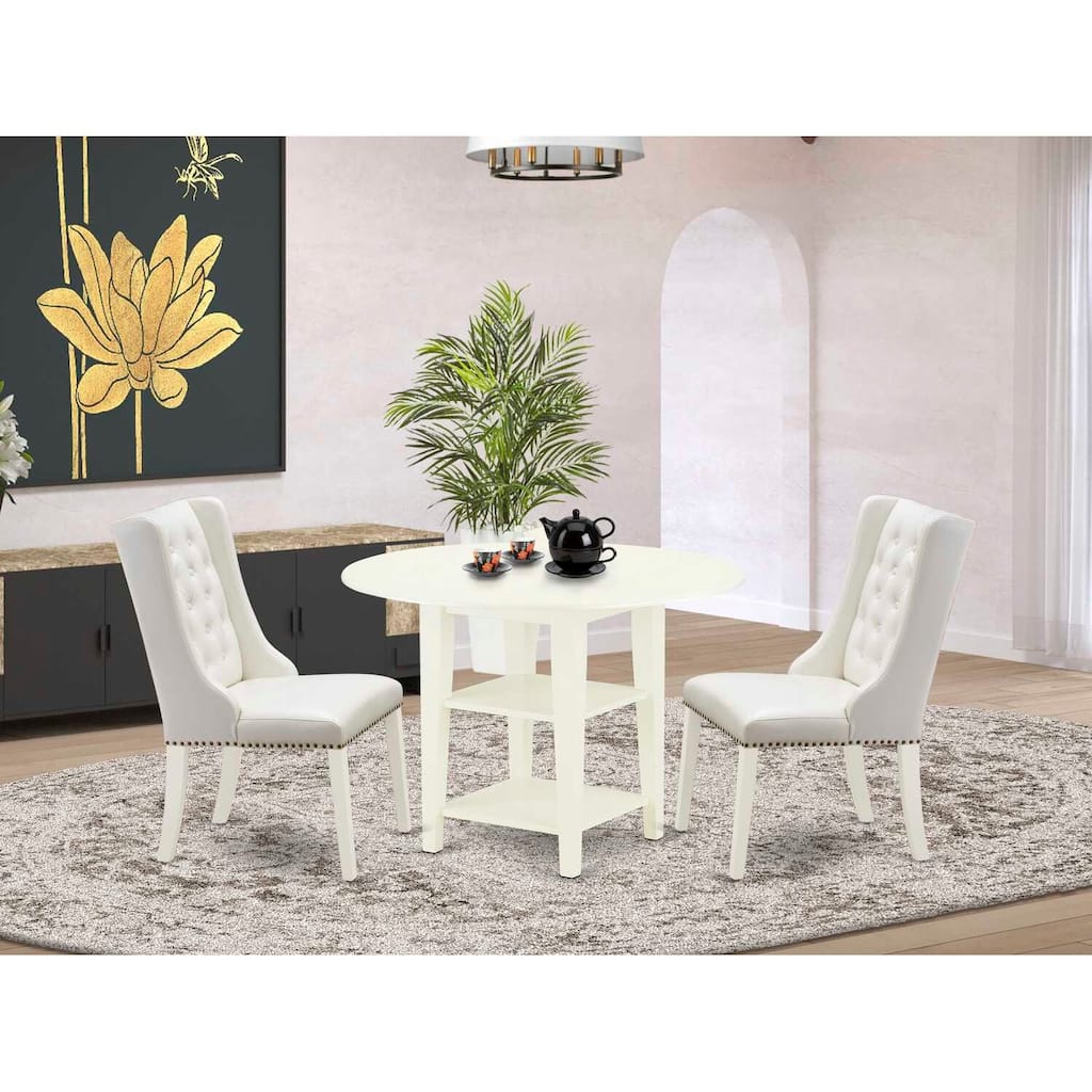 HomeStock 3-Pc Linen White Finish Solid Wood Top Dining Table Set