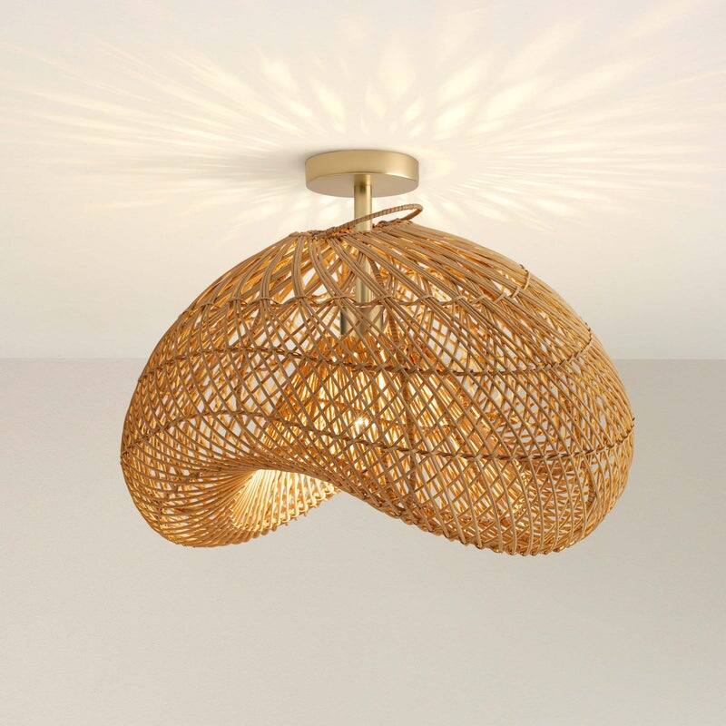 Sepherina Rattan Flush Mount - Rattan Natural 1-Light Handwoven Ceiling Light for Bedroom or Hallway in Modern, Farmhouse Style