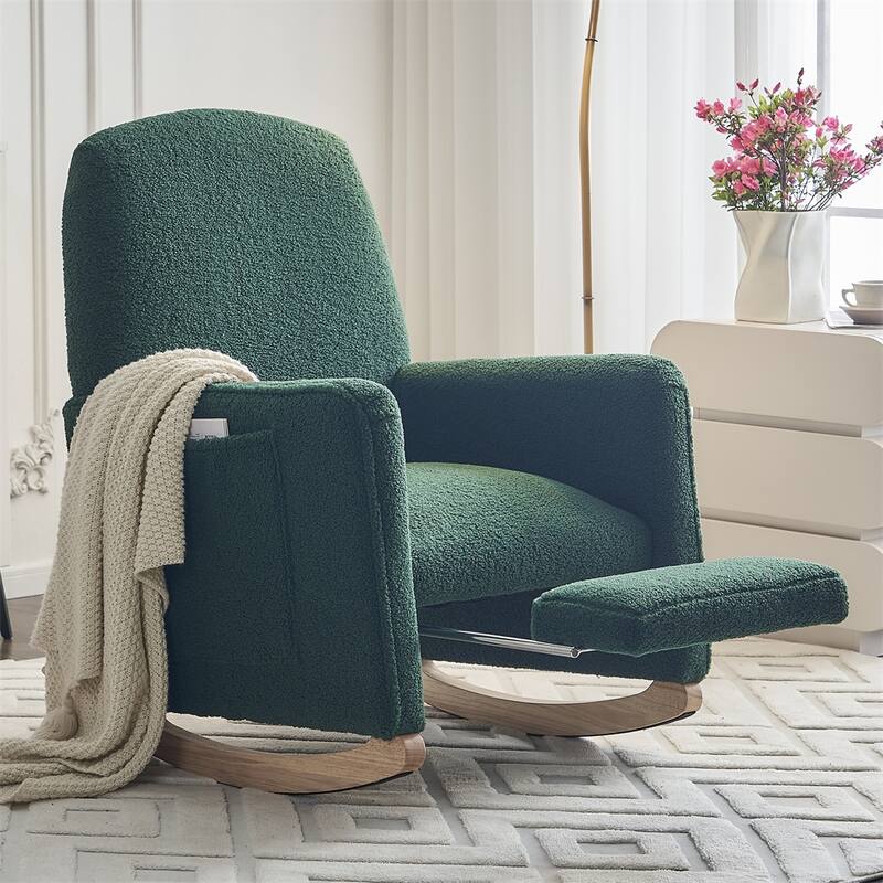 Teddy Fabric Rocking Chair With Adjustable Footrest