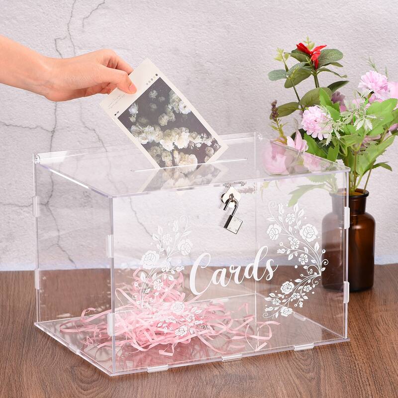 Acrylic Wedding Card Box with Lock Gift Card Box for Wedding Reception - Clear