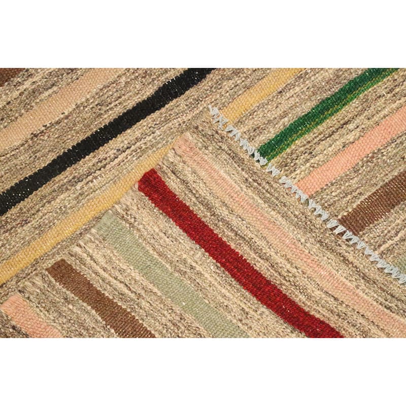 Hand Woven Oriental 100% Wool Carpet Southwestern Tribal Multi-Colored Kilim Area Rug - 9' 7'' X 6' 6''
