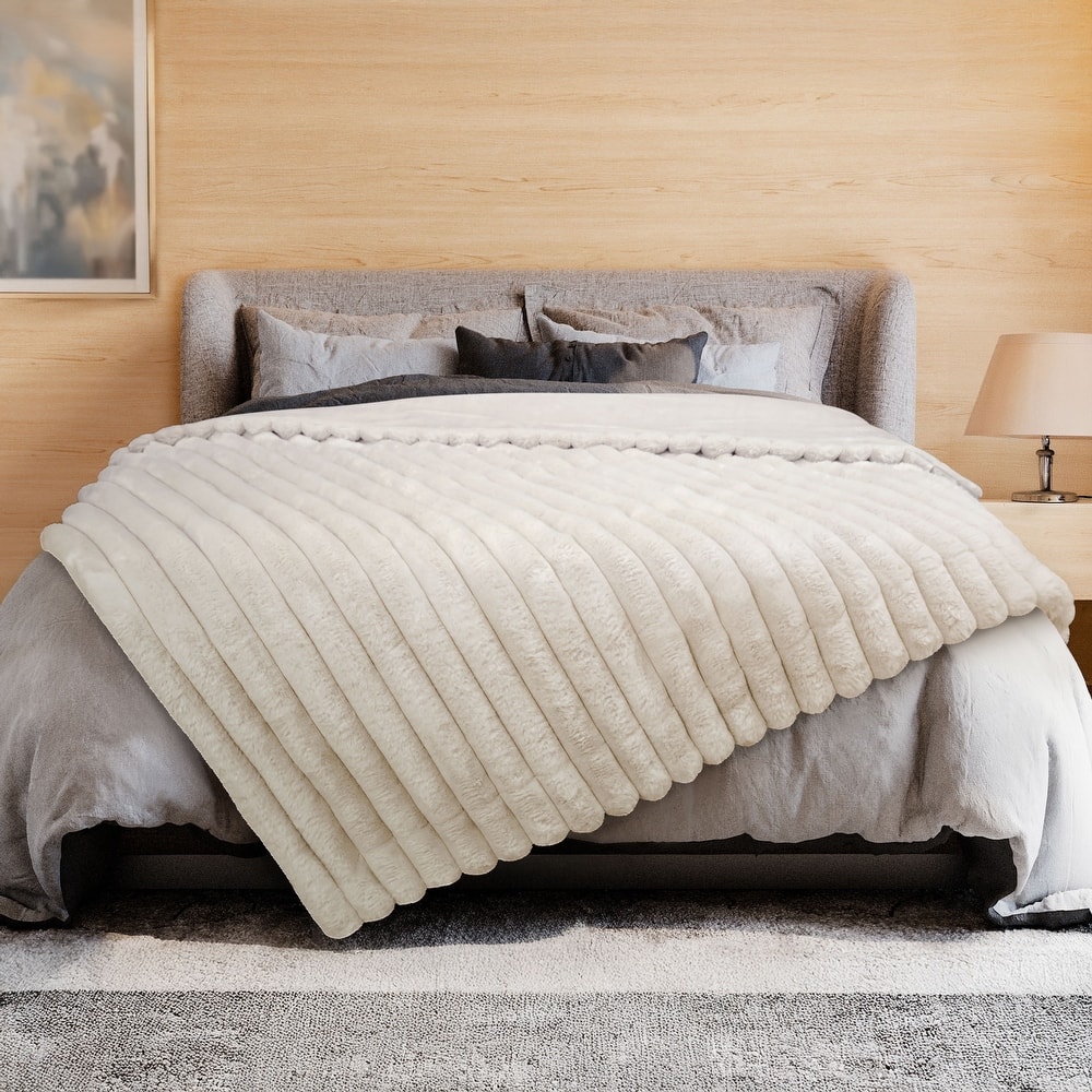 Luxury Reversible Textured Stripe Faux Fur & Velvet Throw