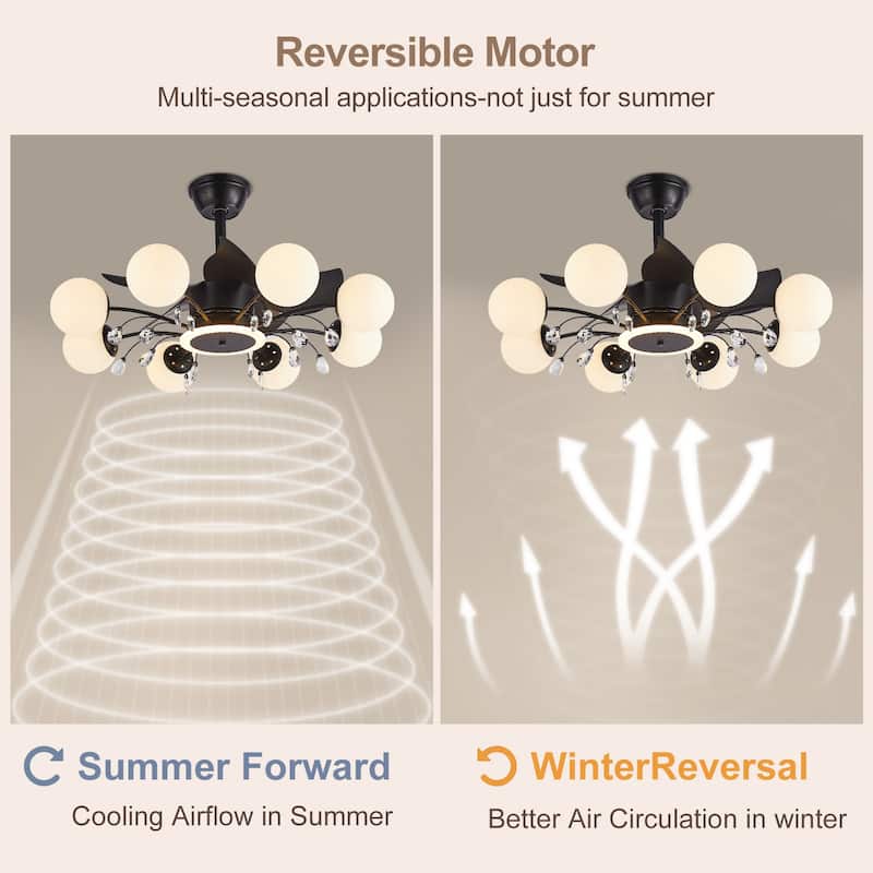 31in. Indoor Gold Modern Ceiling Fan with Light, Reversible Fandelier with Light Bulbs and Remote for Living Room