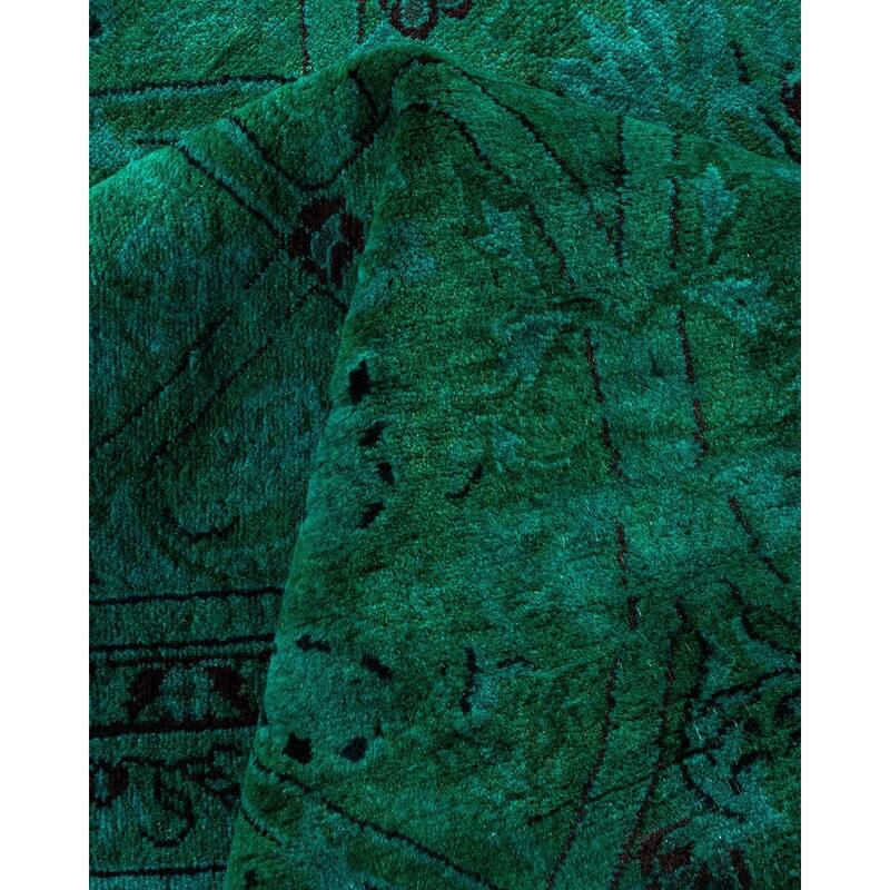 Overton Hand Knotted Wool Vintage Inspired Modern Contemporary Overdyed Green Area Rug - 8' 1" x 10' 7"