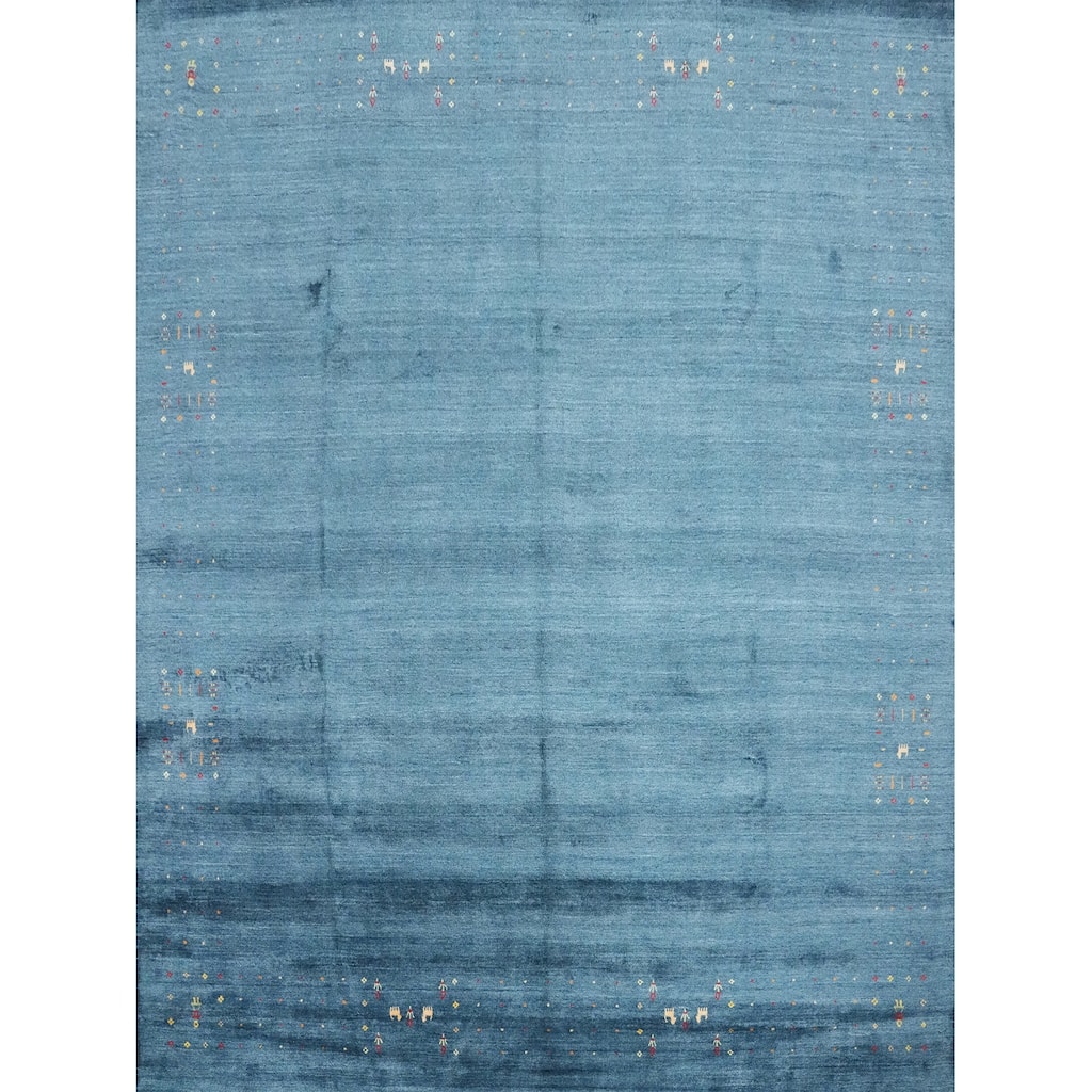 Hand Knotted Oriental Viscose Silk Carpet Tribal Animal Pictorial Navy Blue & Blues Gabbeh Area Rug - 9' 9'' X 10' 0''