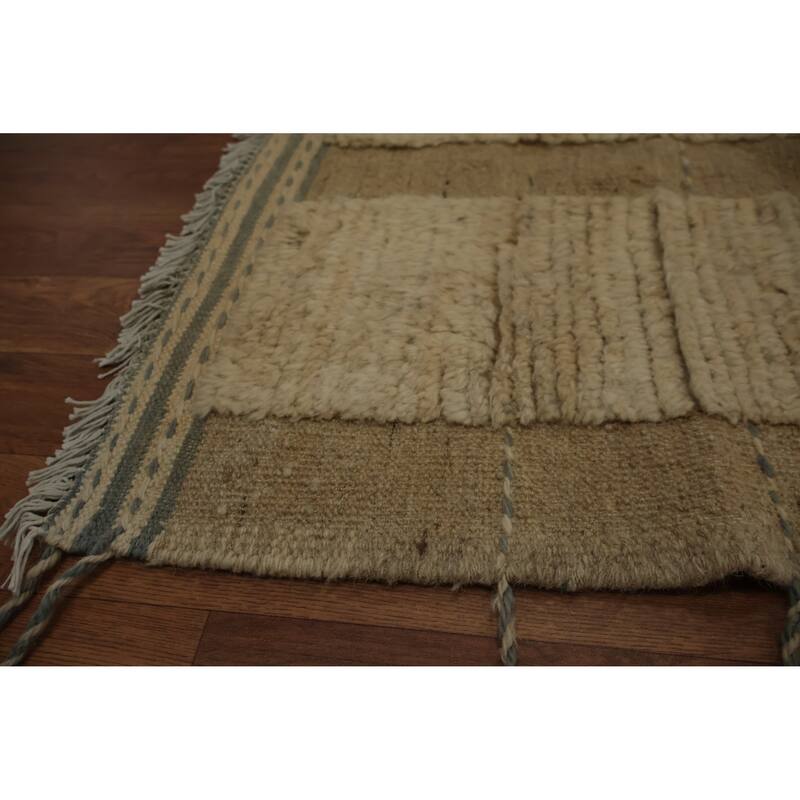 Hand Knotted Oriental 100% Wool Carpet Modern Geometric Beige & Ivories Moroccan Area Rug - 13' 10'' X 10' 2''