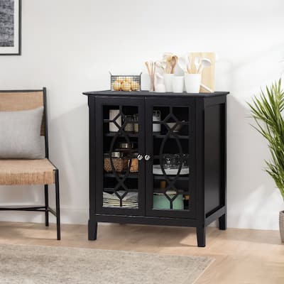 Sideboard Buffet Cabinet with Double Glass Doors & Adjustable Shelves, Espresso