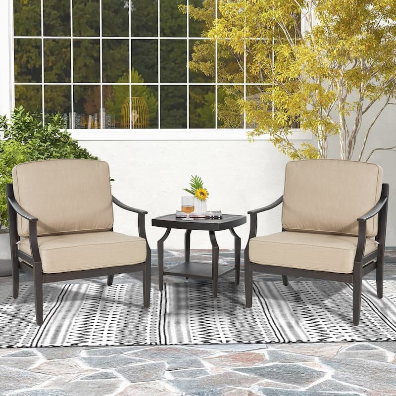 Patio Aluminum Conversation Sofa Set With Sunbrella Cushions - 3-Piece