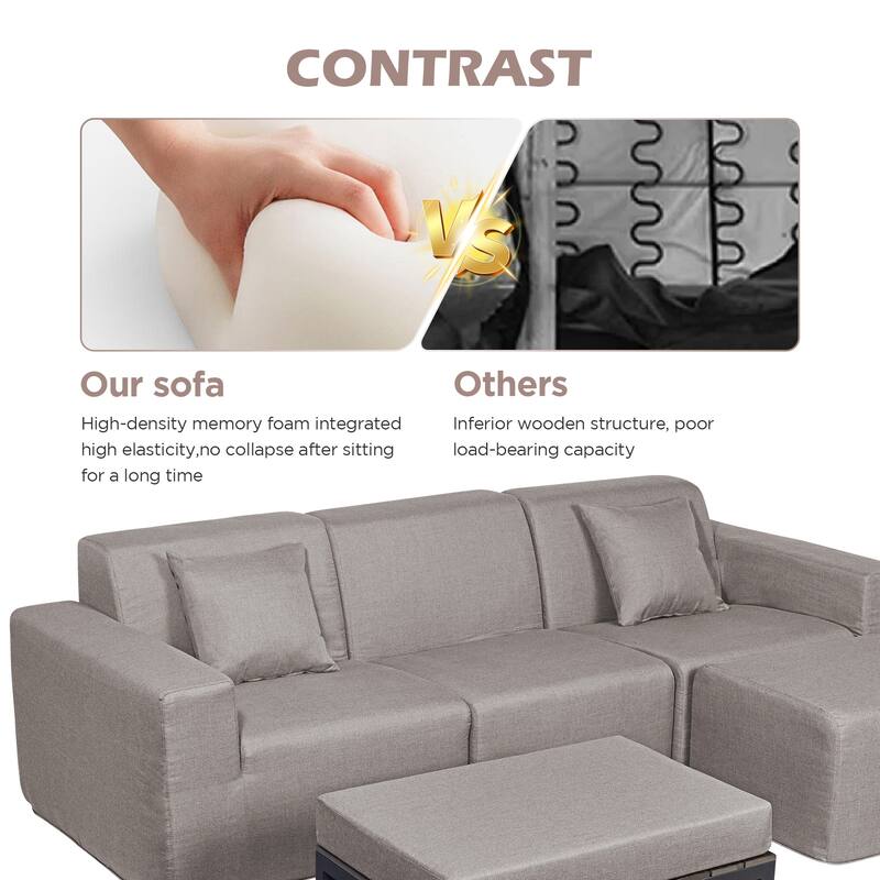 Outdoor and Indoor Modern Modular Patio Sectional Sofa with L-Shape Chaise, Cloud Sectional Couch with Comfy Chaise