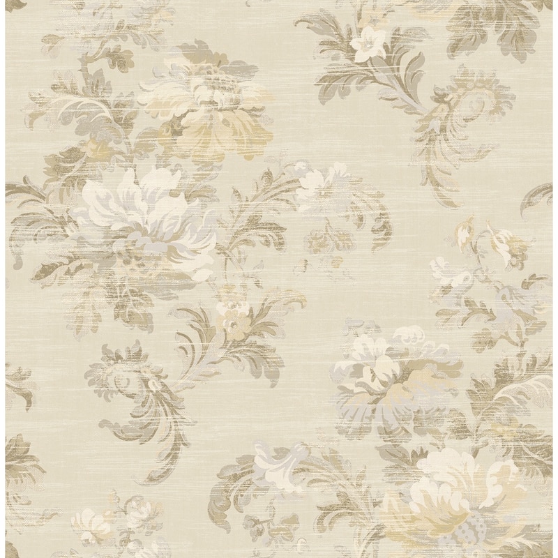 Seabrook Designs Corby Floral Unpasted Wallpaper - 20.5 in. W x 33 ft. L - Metallic Alabaster & Smoke