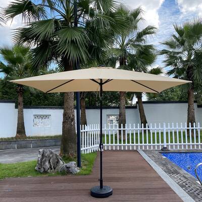 10' Outdoor Patio Rectangular Umbrella with Solar LED Lights