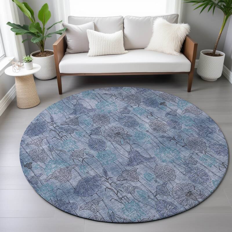 Machine Washable Indoor/Outdoor Modern Floral Chantille Rug