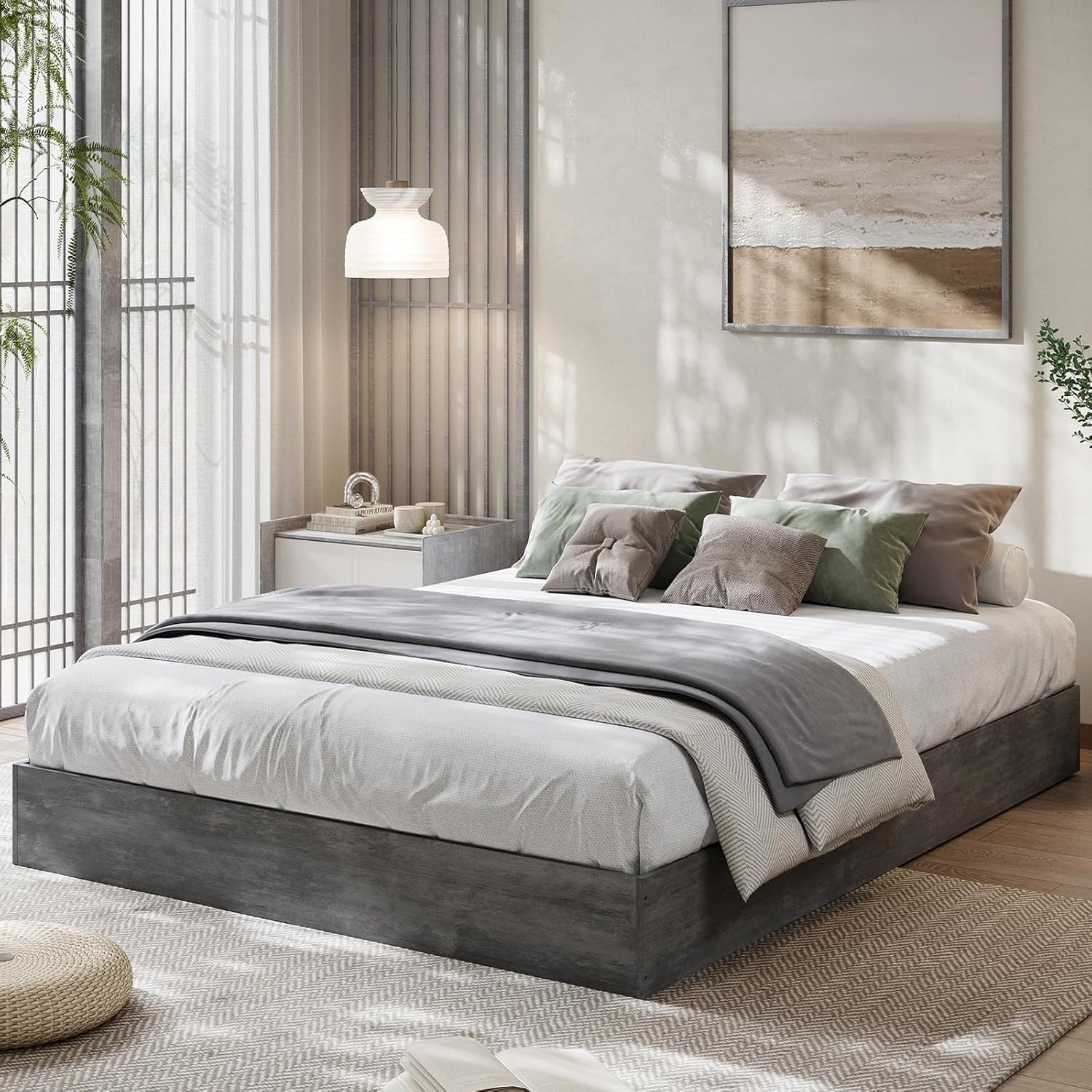 Wood Platform Bed, Floor-Standing Bed Frame, Modern Minimalist Design Bed Frame