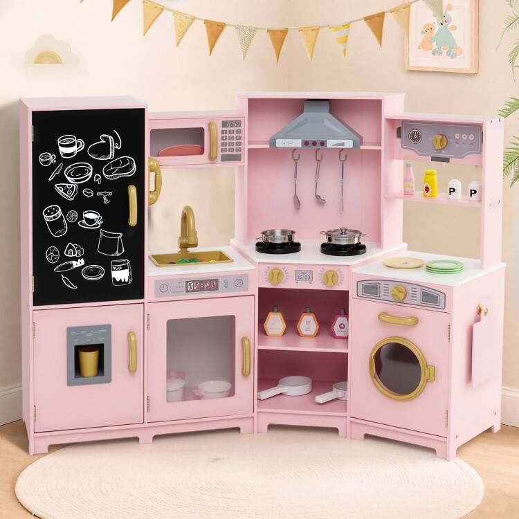 MDF Kids Corner Play Kitchen with Lights, Sounds and Ice Maker - 52" × 18.5" × 36"