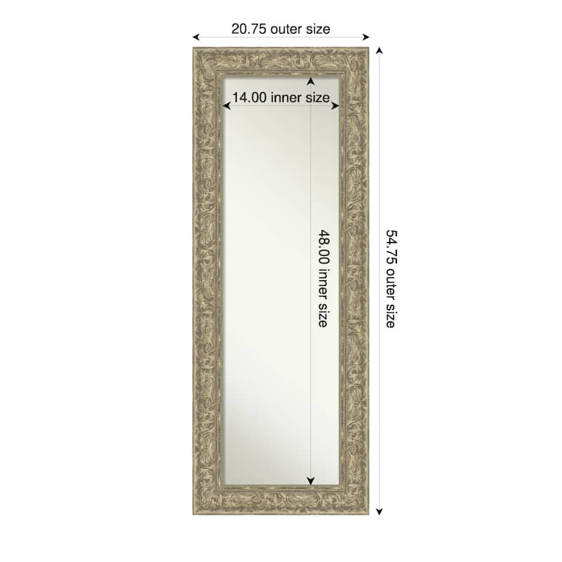 Luxe Non-Beveled Framed Full-Length On the Door Mirror - 21 x 55 in - Luxe Antique Silver