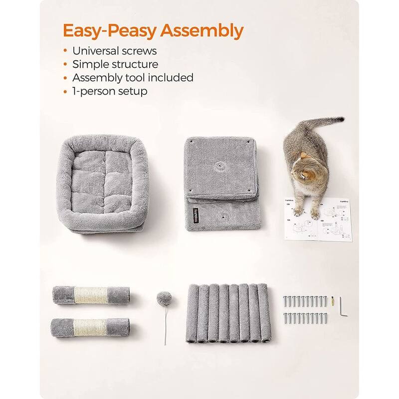 Plush Multi-Level Cat Tower with 2 Spacious Cat Caves and Scratching Posts