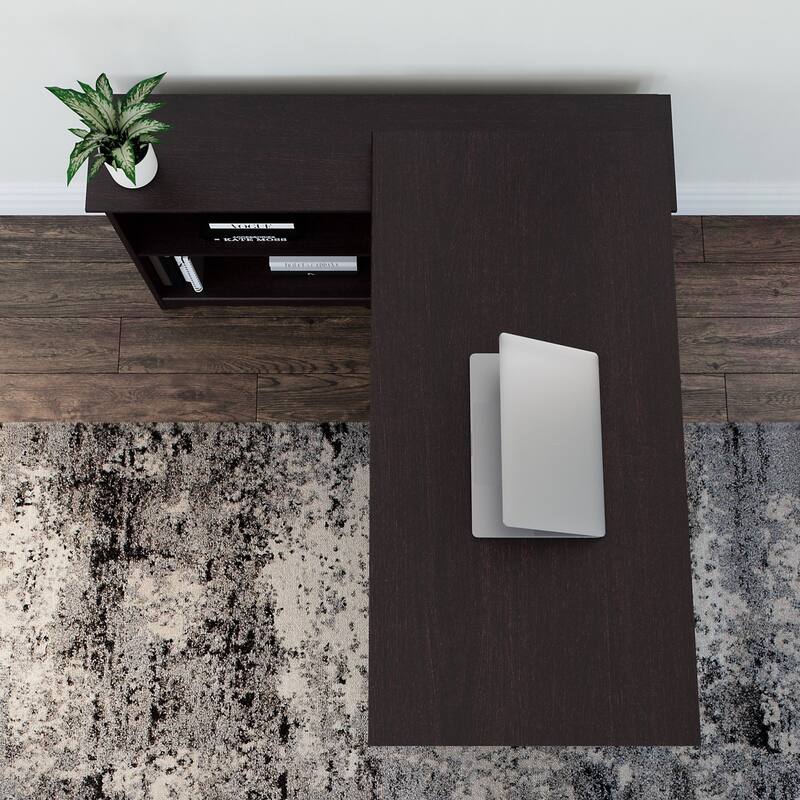 52W 3-position Sit to Stand Corner Bookshelf Desk