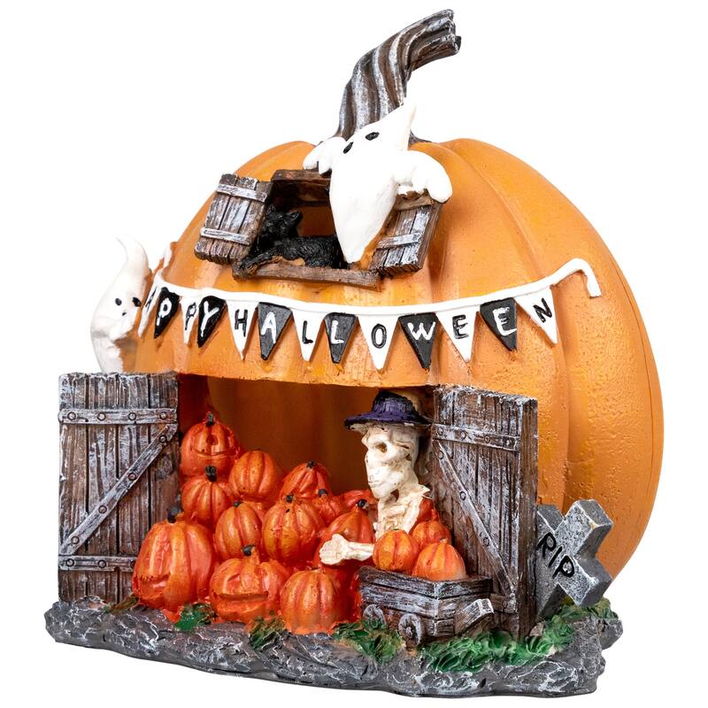 LED Lighted Pumpkin Village Halloween Decoration - 7"