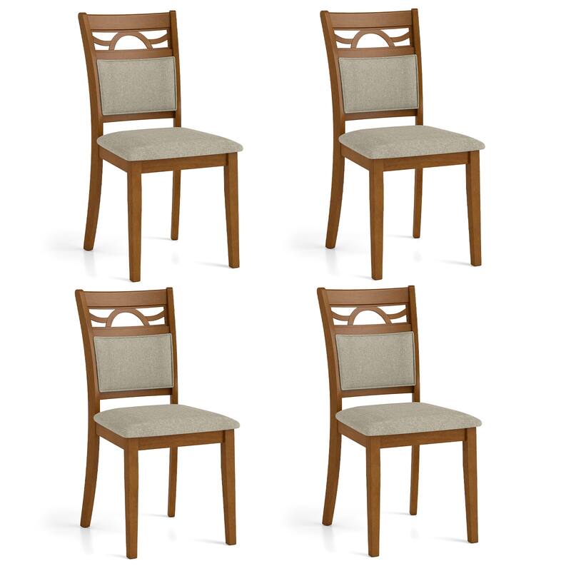 Gymax Dining Chairs Set of 4 w/Rubber Wood Frame Padded Seat & - Brown - Set of 4