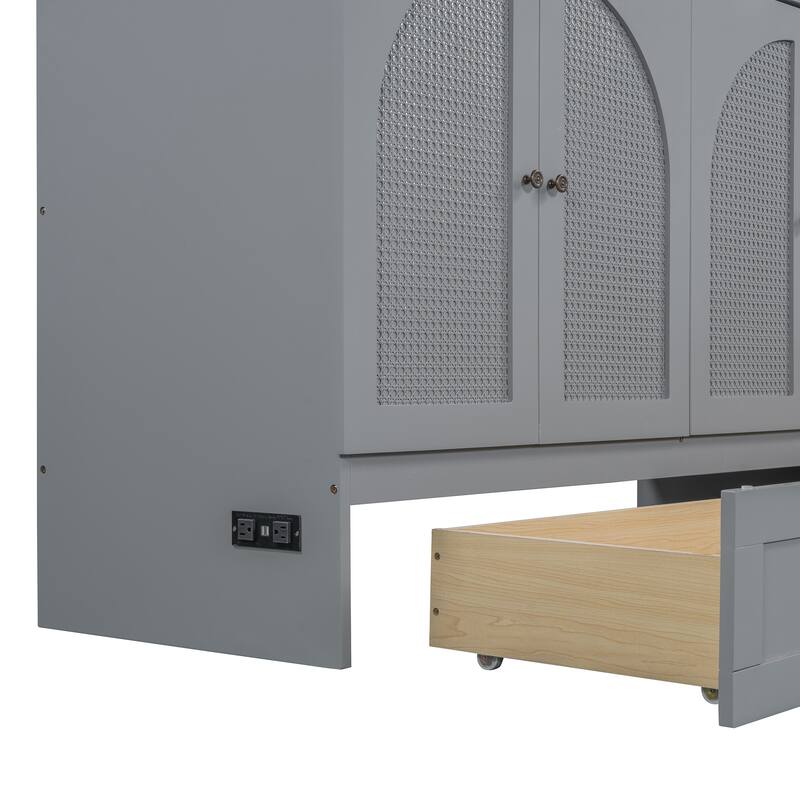 Queen Size Murphy Bed with Large Storage Drawers, USB Charging Port, and Space-Saving Design for Small Rooms