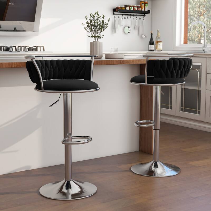 Modern Velvet Adjustable Swivel Bar Stools Set of 2