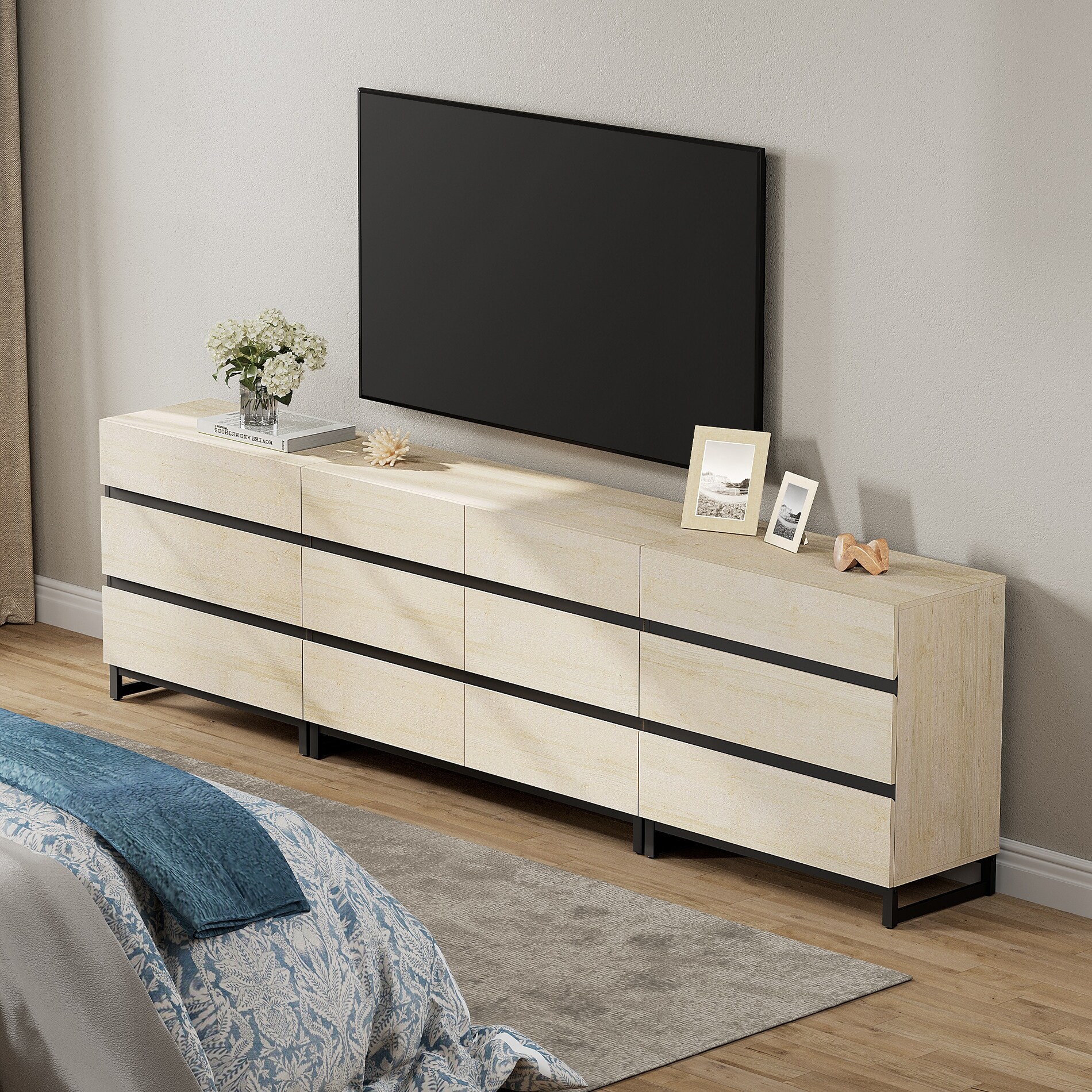 3 in 1 TV Stand for TVs up to 120 inches, Modern TV Console with 15 Drawers, Media Console for Living Room, Bedroom