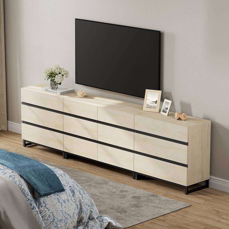 Modern TV Stand for TVs up to 90 inches, 2 in 1 TV Console with 9 Drawers, Media Console for Living Room, Bedroom
