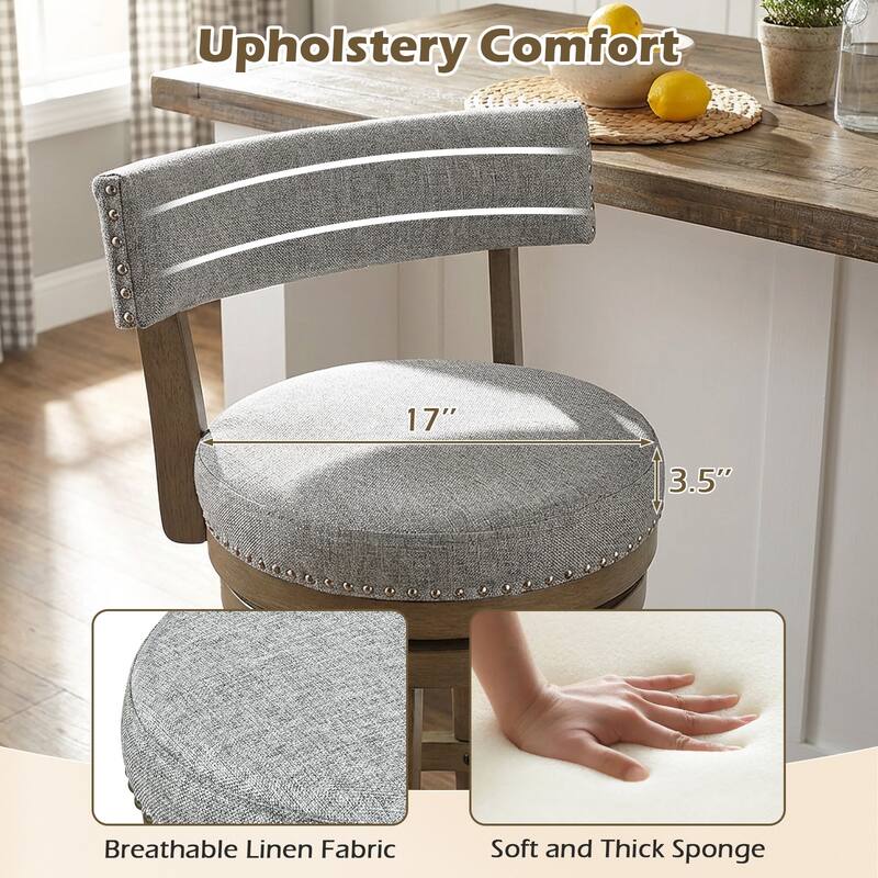 Gymax Swivel Counter Height Bar Stool Upholstered Barstool w/ Padded