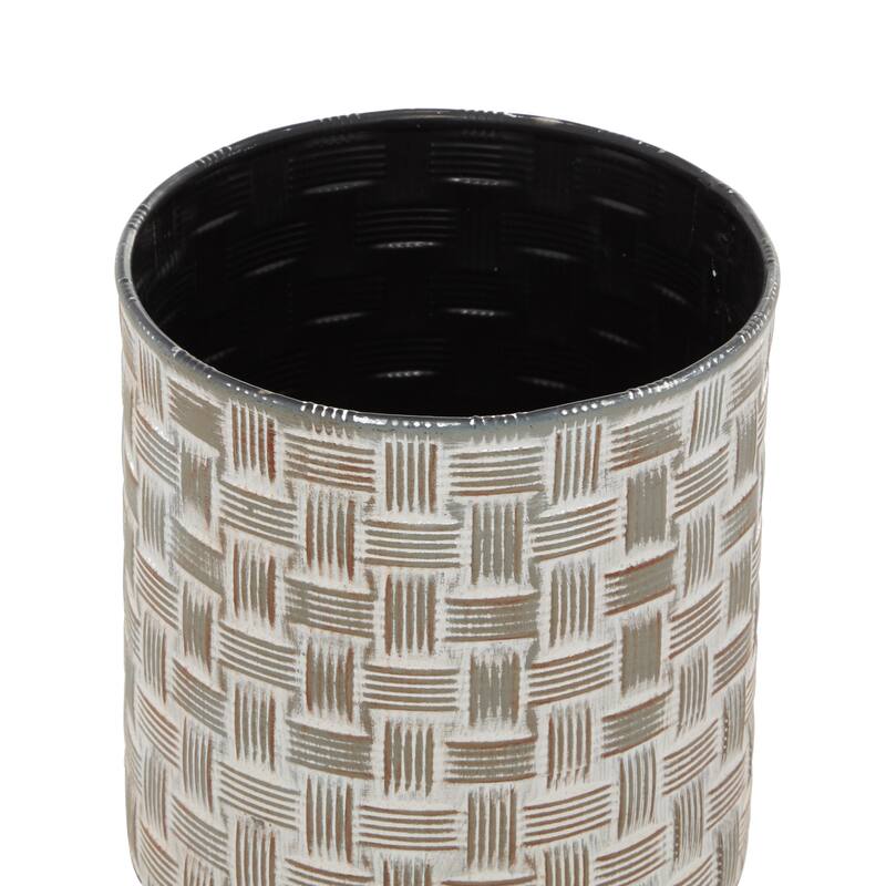 Brown Metal Living Room Decorative Jars with Weave Inspired Pattern (Set of 2)