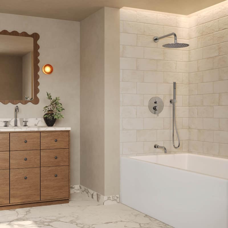 GRANDJOY 3-Function Bathroom Shower System with Rainfall Head, Handheld Unit, and Tub Spout