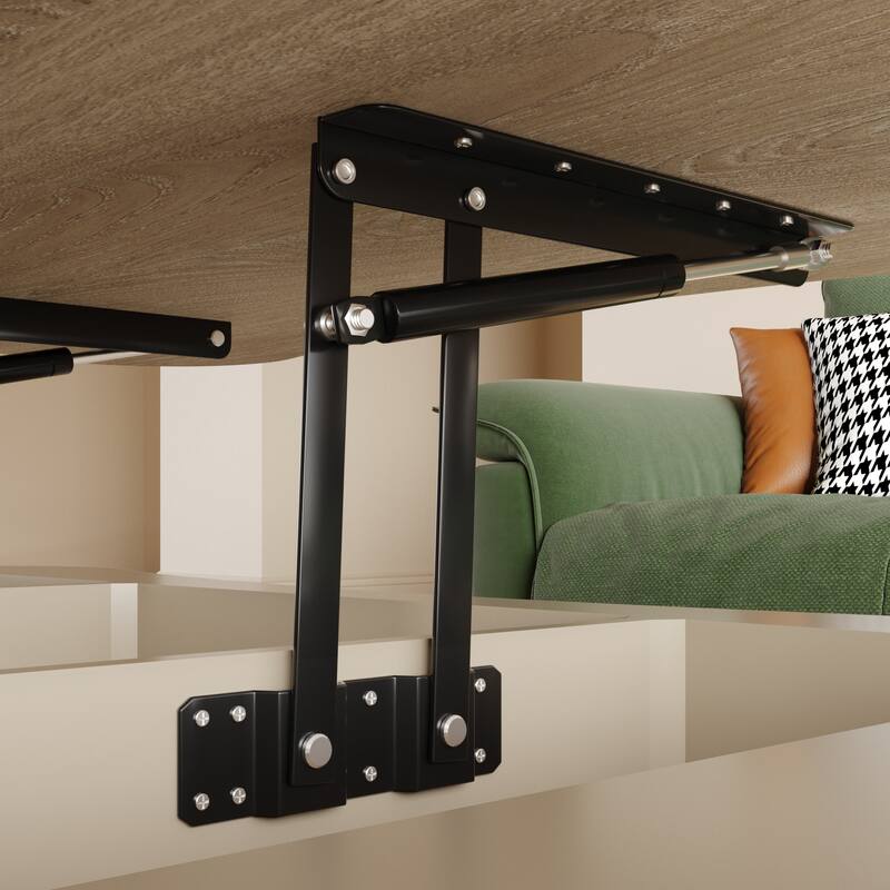 42 Inch Modern Lift-Up Coffee Table with Grooved Panel Hidden Storage Space Safe Corner, for Living Room