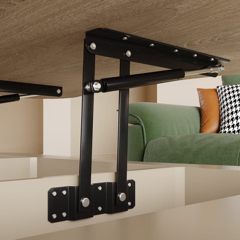 Medieval-Style Lift-Top Coffee Table with 3 Storage Compartments and Safety Corners, for Living Rooms, Light Brown