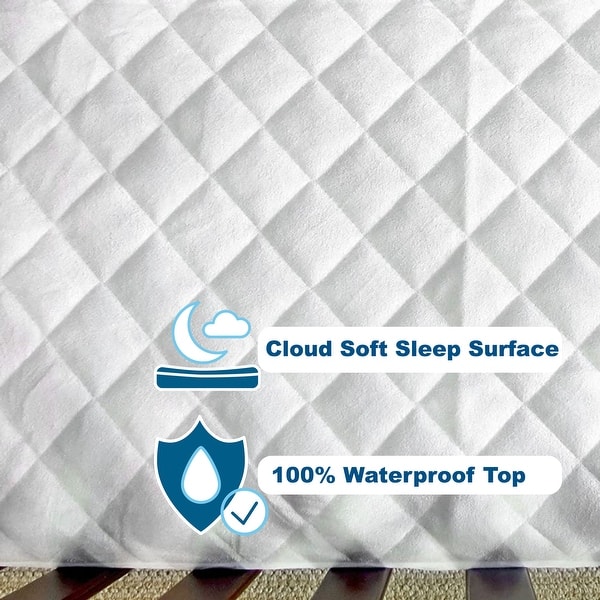 slide 2 of 6, Waterproof Crib Mattress Pad, Quilted, Soft Crib Mattress Protector with Deep Skirt for Cribs and Toddler Beds, 28" x 52"