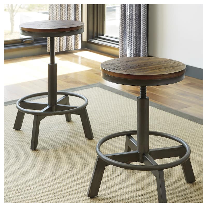 Signature Design by Ashley Gunnar Distressed Brown Wood/Aged Gunmetal Metal Counter Height Stools (Set of 2) - 34x18x9 - Set of 2 - Brown - Counter Height