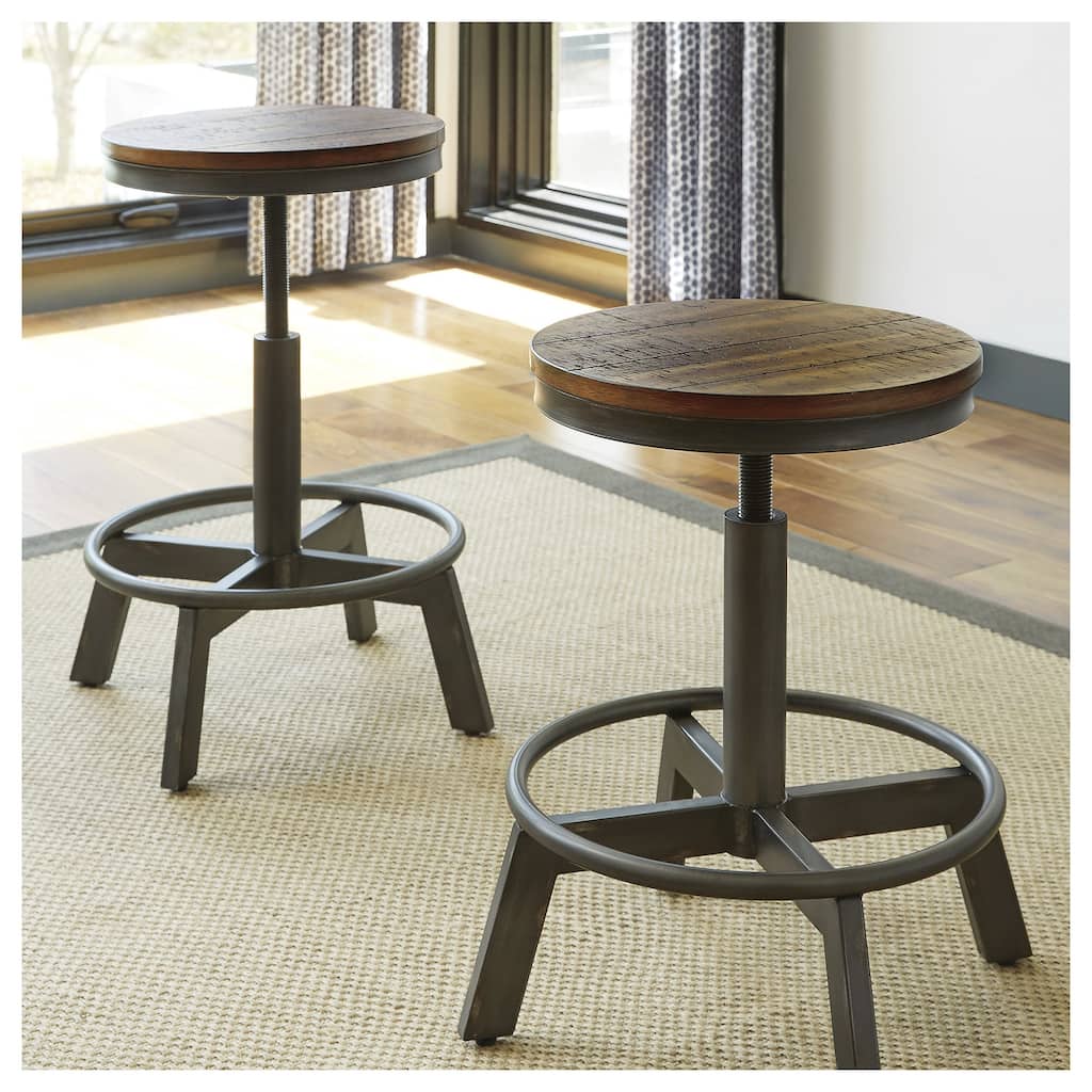 Signature Design by Ashley Gunnar Distressed Brown Wood/Aged Gunmetal Metal Counter Height Stools (Set of 2) - 34x18x9