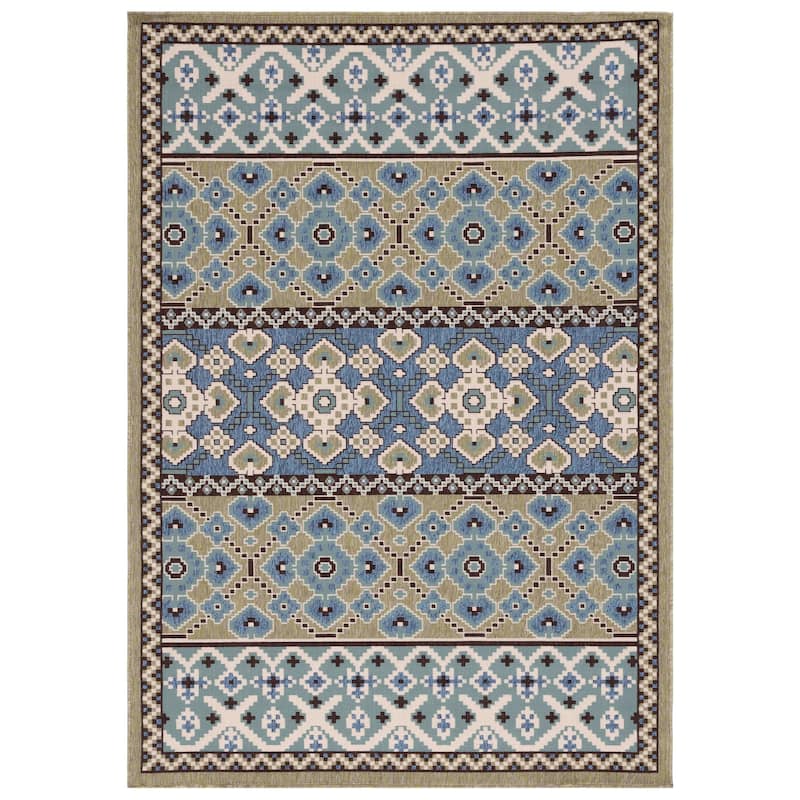 SAFAVIEH Veranda Anneruth Indoor/ Outdoor Waterproof Patio Backyard Rug - 5'3" Square - Green/Blue