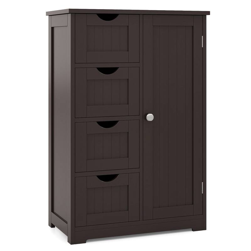 Gymax Bathroom Floor Storage Cabinet Wooden Freestanding Bathroom - See Details - Brown - Painted - See Details