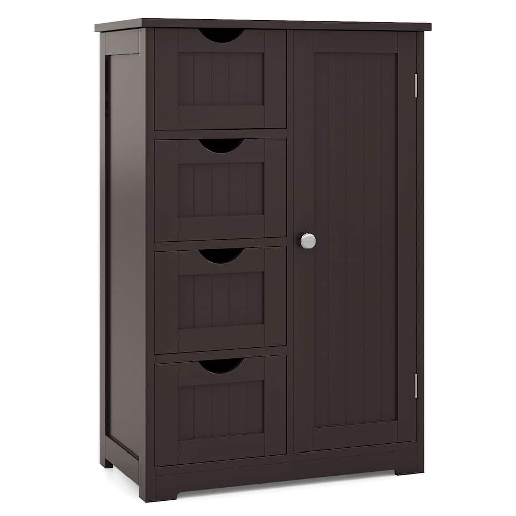 Gymax Bathroom Floor Storage Cabinet Wooden Freestanding Bathroom - See Details