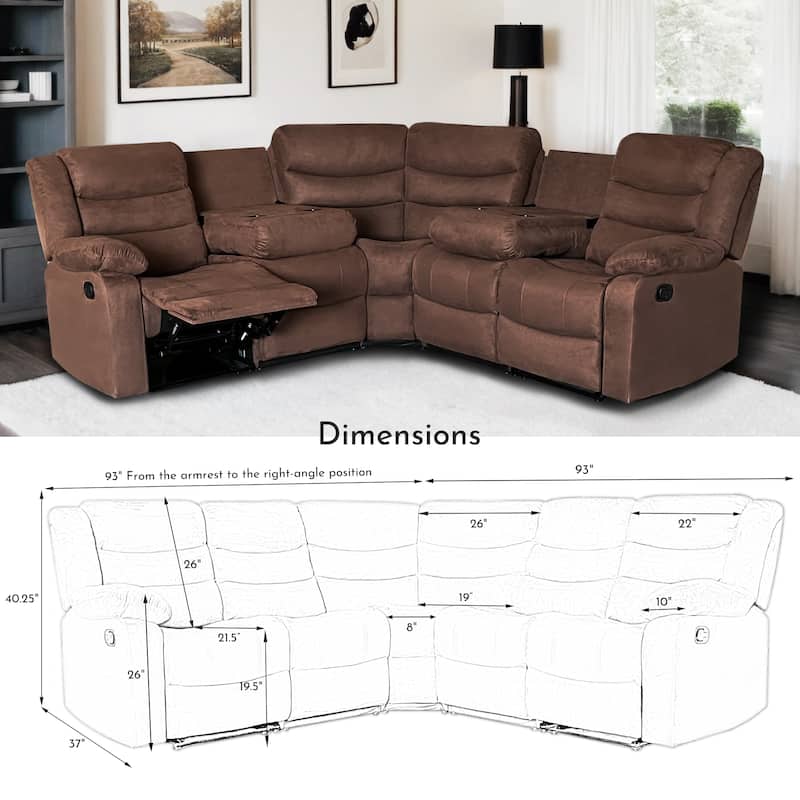 93" Width Polyester/Suede 5-Piece Manual Reclining Sectional Sofa