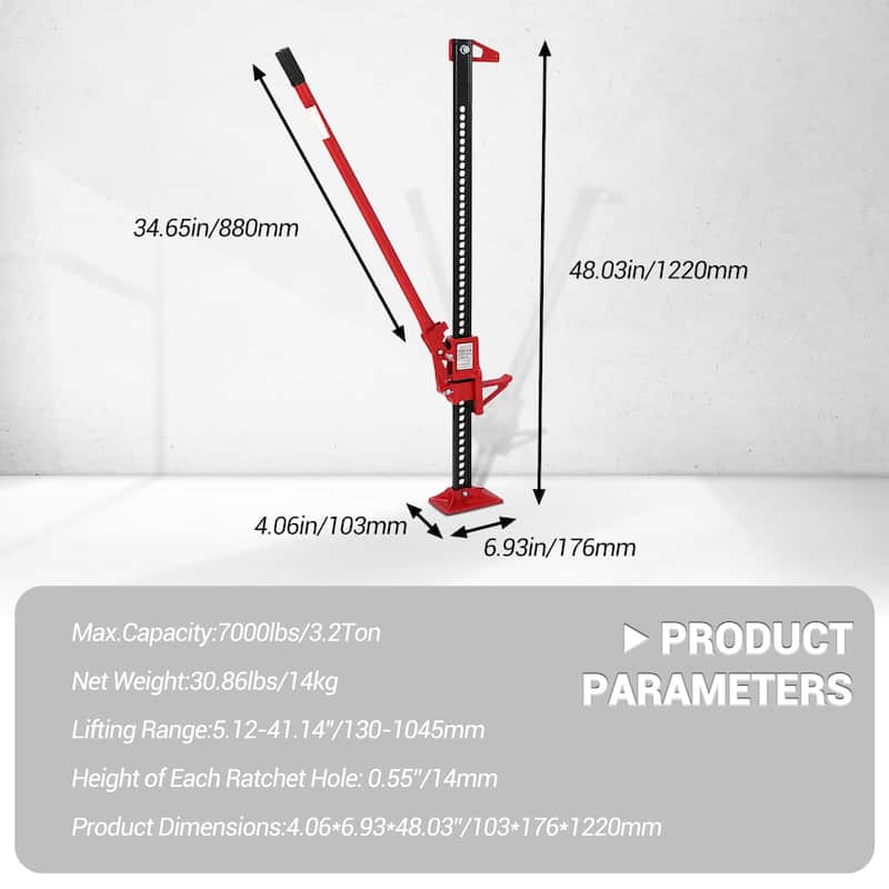 Farm Jack with Base & Hook, 7000 lbs Capacity, Heavy-Duty High Lift Jack for Off-Road, Tractor, Truck, and SUV Lifting