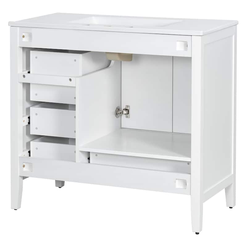 36" Bathroom Vanity with Sink Set, Wood Frame Vintage Bathroom Cabinet Vanity with Soft-Closing Doors & Drawers