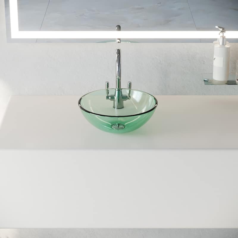 Clear Tempered Glass Round Countertop Vessel Sink 11 5/8" Scratch Resistant with Drain Pack of 2 Renovators Supply