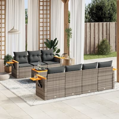 vidaXL Garden Sofa Set Grey PE Rattan Large Adjustable Feet - 21.7 x 21.7 x 14.6
