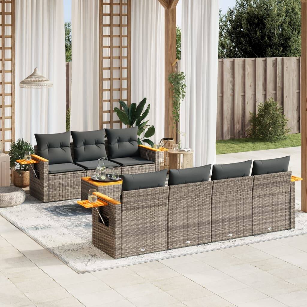 vidaXL Garden Sofa Set Grey PE Rattan Large Adjustable Feet - 21.7 x 21.7 x 14.6