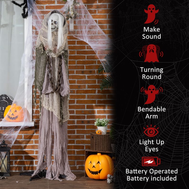 Outsunny 72" Life Size Outdoor Halloween Decorations Skeleton Witch, Sound and Motion Activated Animated Prop Animatronic Décor