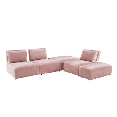 Stavan Modular L Sectional Sofa Set, Pink Boucle, Adjustable Backs