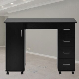 Compact MDF Computer Desk with 4 Drawers, Storage Cabinet, and Wheels ...