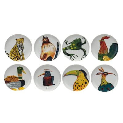 Stoneware Plate Set with Animal Designs - 6.0"L x 6.0"W x 0.6"H
